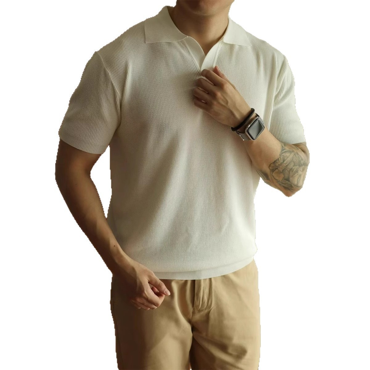 Men's Polo Shirt Retro Style Solid Colour Knitted Short Sleeve_voghion.com