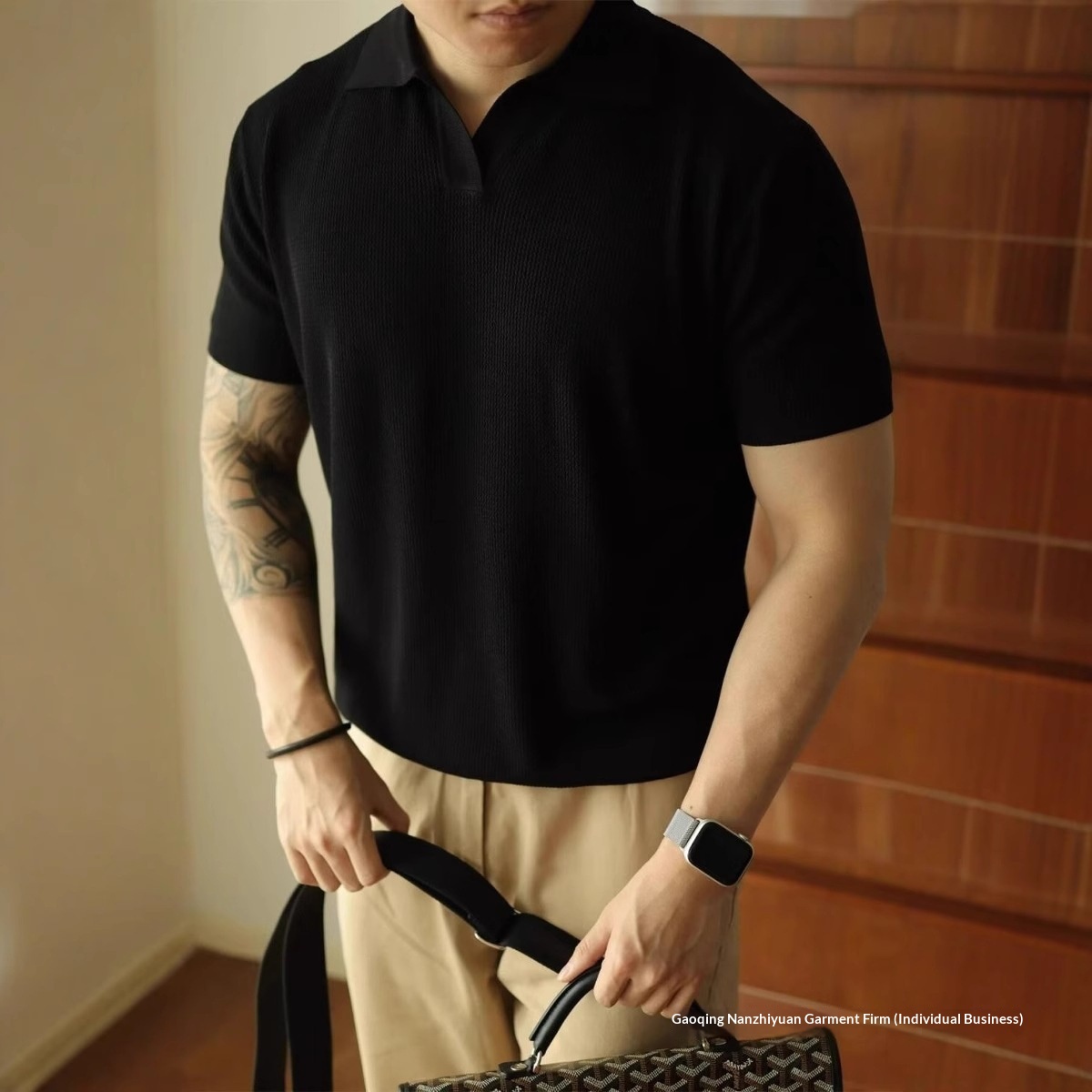 Men's Polo Shirt Retro Style Solid Colour Knitted Short Sleeve_voghion.com