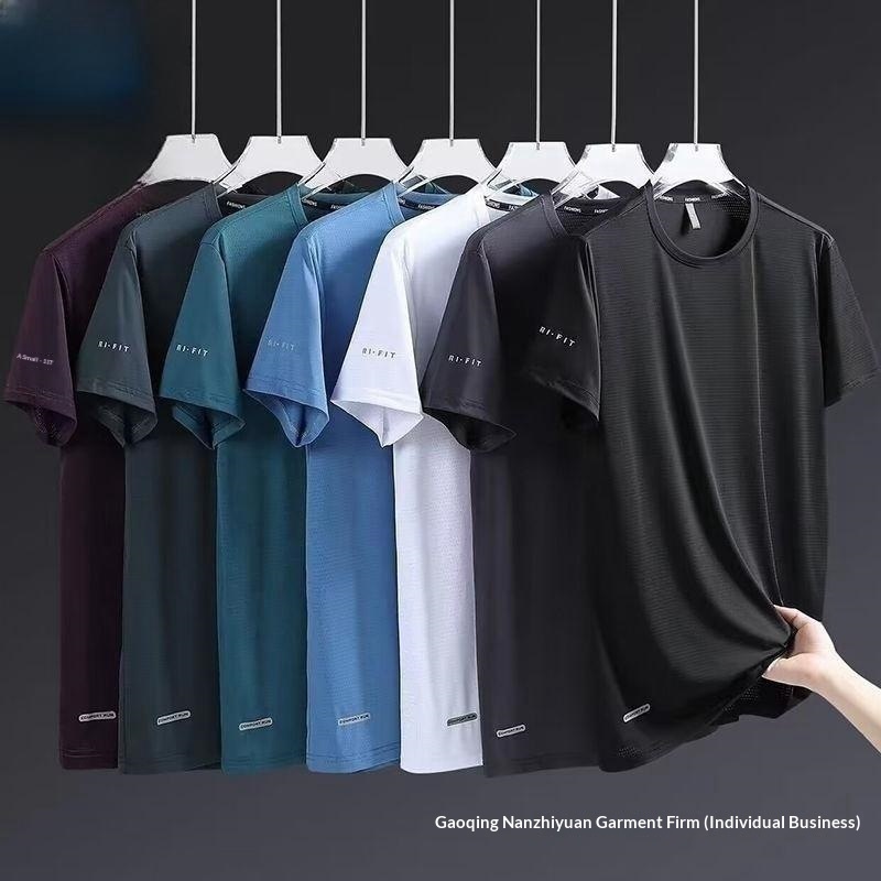 Fast Delivery Ice Silk Short-sleeve T-shirt For Men, Summer Loose Fit, Large Size, Casual Versatile Tee, Light Luxury,_voghion.com