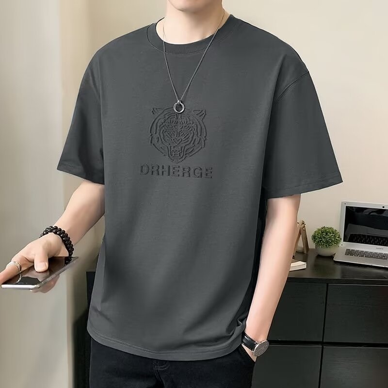 Men's Solid Colour T-shirt Round Neck Loose Fit Summer Casual_voghion.com