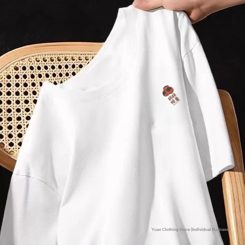Cross-border Short-sleeve Men, Summer Round-neck Base Shirt, Loose Stylish, Suitable For Both Inner And Outer Wear,_voghion.com