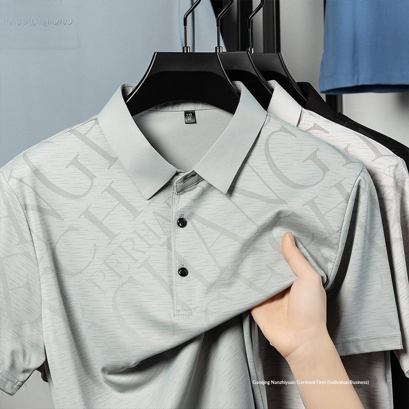 2025 Summer New Style Middle-Aged Short-Sleeve T-Shirt With Turn-Down Collar, Casual And Breathable, Printed Letter_voghion.com