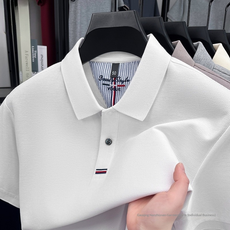 Cross-border Pure Cotton Short-sleeve T-shirt For Men, 2025 Summer New Style, Turn-down Collar, Thin, Breathable, Solid_voghion.com
