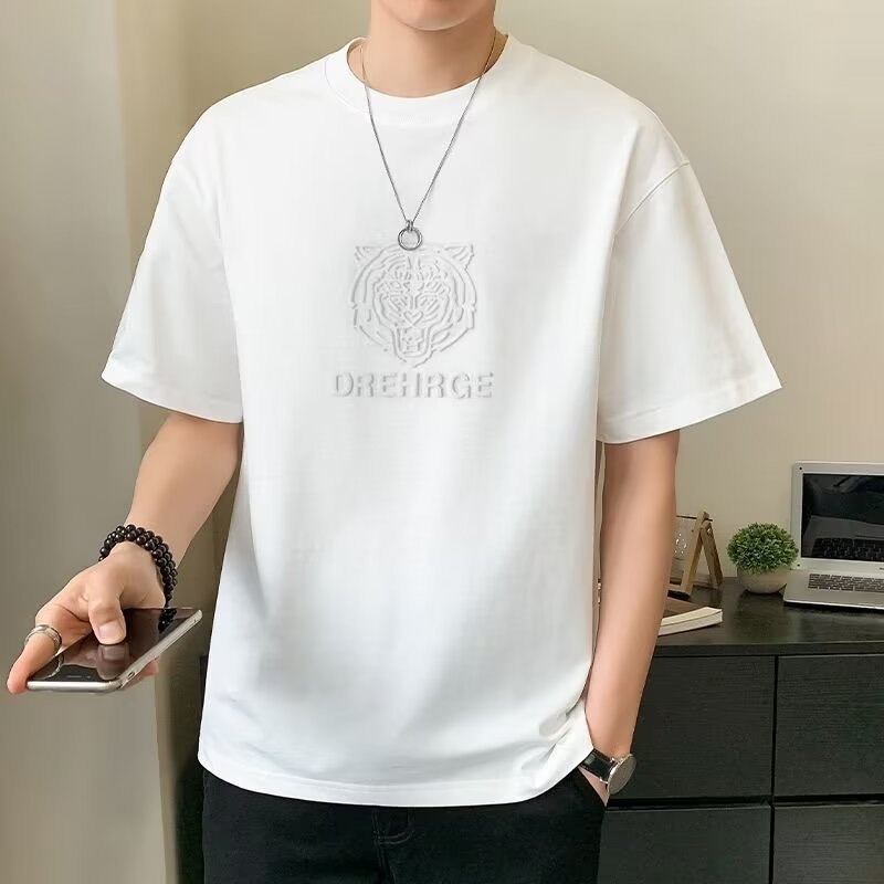 Men's Solid Colour T-shirt Round Neck Loose Fit Summer Casual_voghion.com