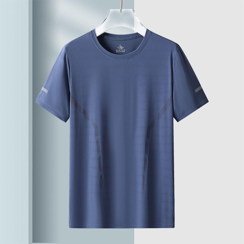 Herren T-shirt Sommer Eisseide Mesh Rundhals Locker Plus Size_voghion.com