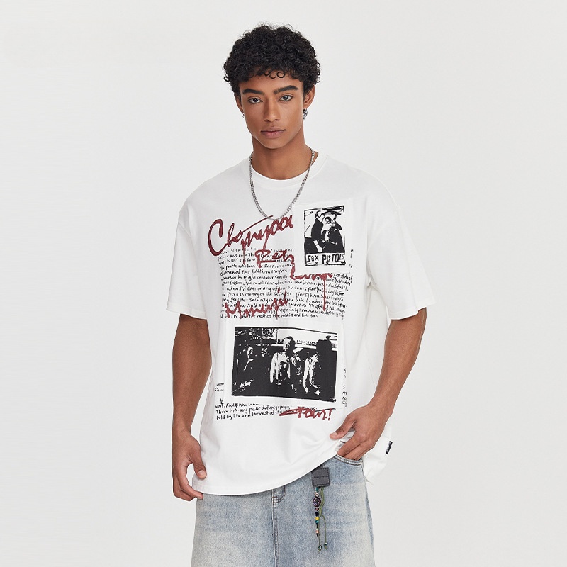 T-shirt uomo stile american retro con patch stampa oversize_voghion.com