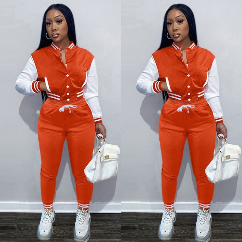 Women's Active Set Baseball Jacket And Trouser Patchwork Style_voghion.com