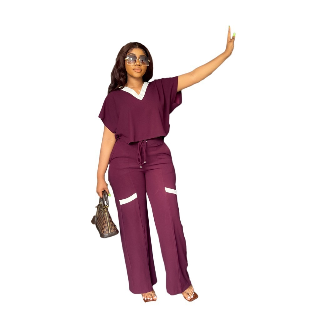 Women's Active Sets Solid Colour T-shirt And Straight Leg Trousers_voghion.com