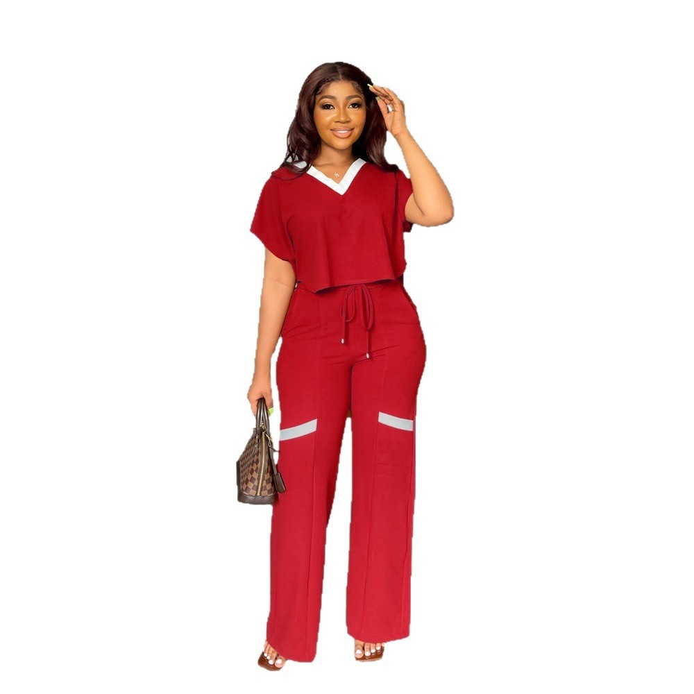 Women's Active Sets Solid Colour T-shirt And Straight Leg Trousers_voghion.com
