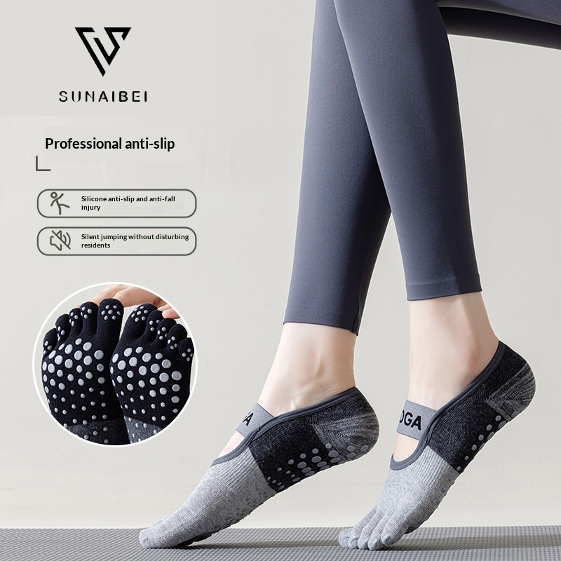 Non-slip Five-toe Yoga Socks With Lace-up Design For Pilates_voghion.com