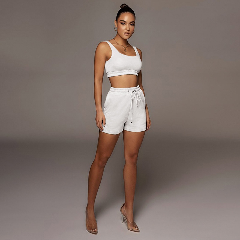 Women's Solid Colour Tank And Shorts Sports Set For Summer_voghion.com