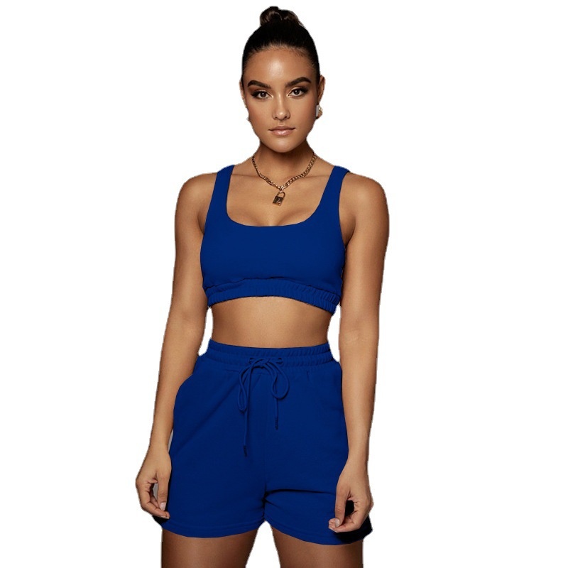 Women's Solid Colour Tank And Shorts Sports Set For Summer_voghion.com