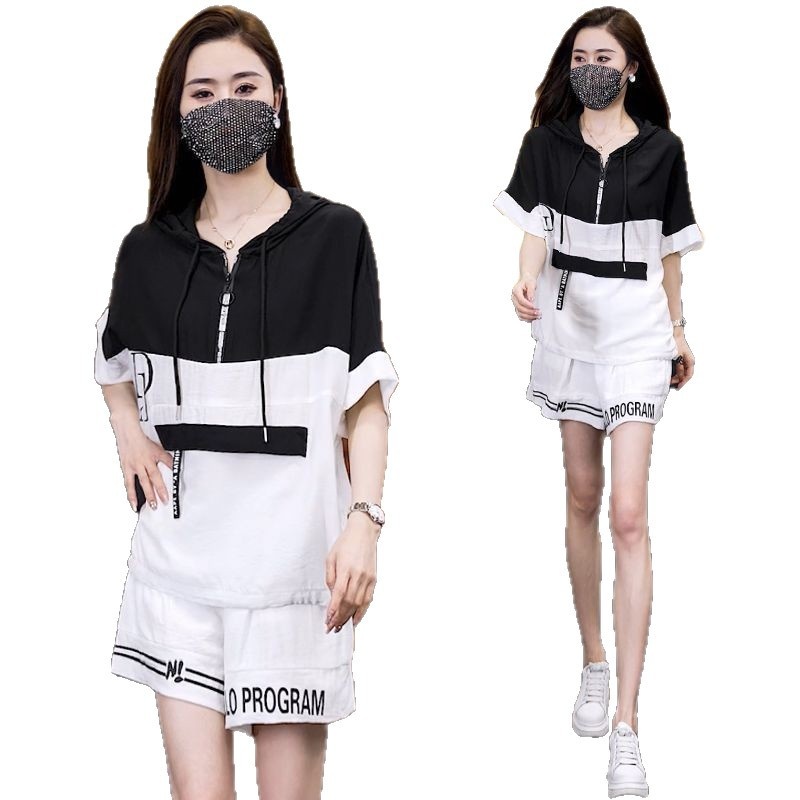 Women's Hooded Short Sleeve Top And Shorts Active Two-piece Set_voghion.com