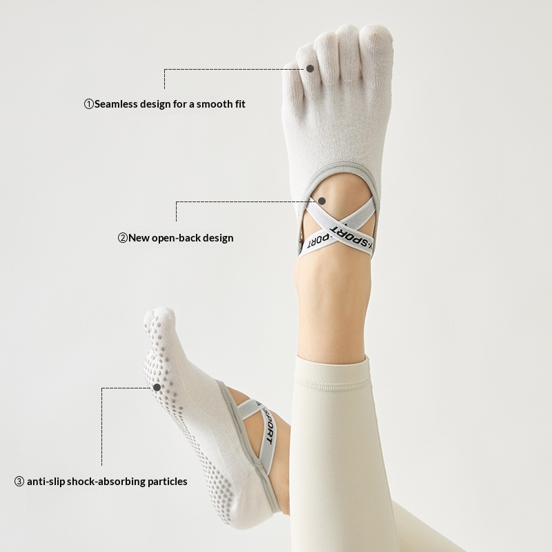 Groothandel grensoverschrijdende nieuwe stijl kruisbandjes open rug antislip katoenen vijfteensokken voor dames, effen kleur, ademend_voghion.com