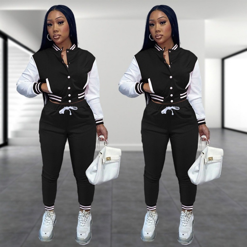 Women's Active Set Baseball Jacket And Trouser Patchwork Style_voghion.com