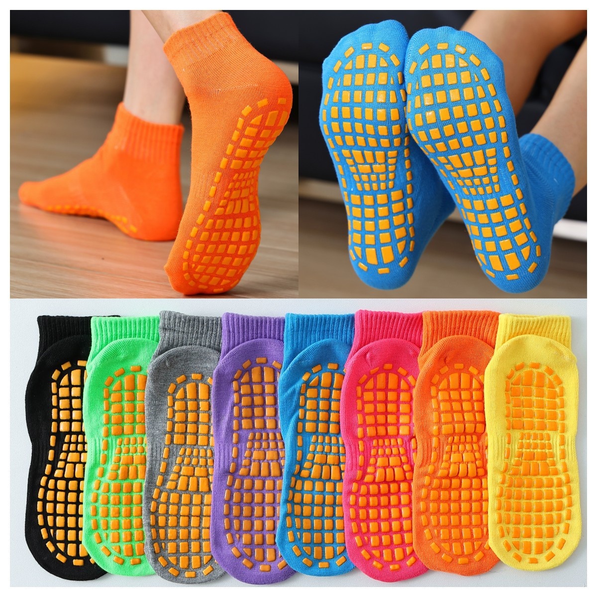 Meias antiderrapantes para cama elástica infantil, ideais para educação infantil, sala de aula, ioga e uso doméstico. Logotipo personalizado disponível._voghion.com