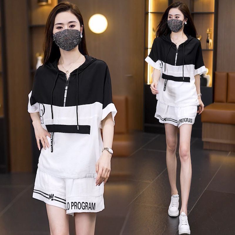 Women's Hooded Short Sleeve Top And Shorts Active Two-piece Set_voghion.com