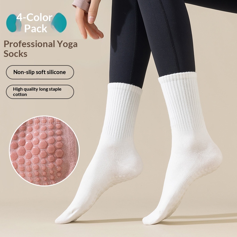 Yoga For Women Spring Summer Mid-Calf Professional Sports Non-Slip Silicone Indoor Fitness Pilates Seamless Floor Socks_voghion.com