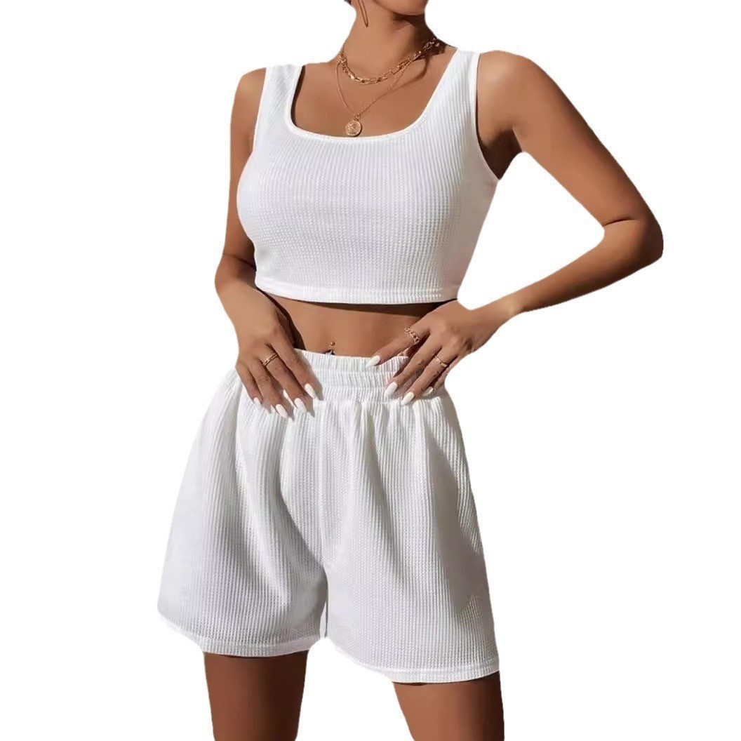 Women's Knitted Active Set For Summer Fashionable Solid Colour_voghion.com