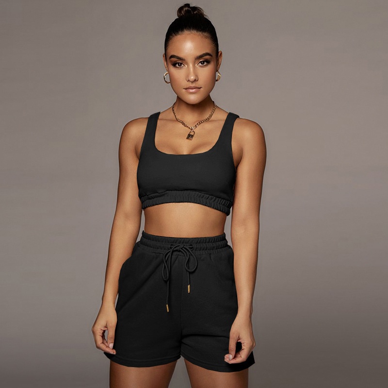 Women's Solid Colour Tank And Shorts Sports Set For Summer_voghion.com