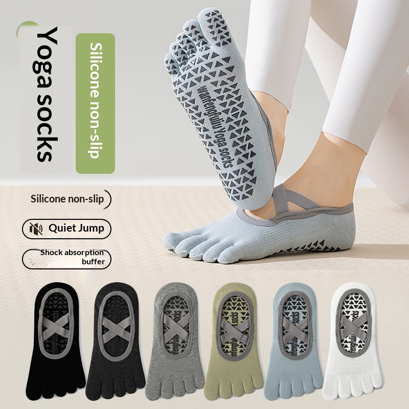 Yoga Women Cotton Solid Color Silicone Non-Slip Pilates Sweat-Absorbent Breathable Deodorant Invisible Boat Five-Finger_voghion.com