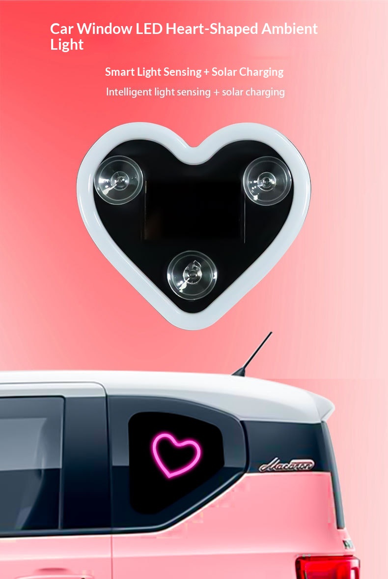 Solar Led Heart Triangle Interior Light For Car Window Decoration_voghion.com