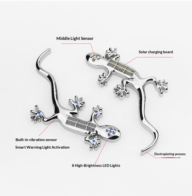 Motorcycle Solar Led Warning Light Anti-collision Gecko Decor_voghion.com