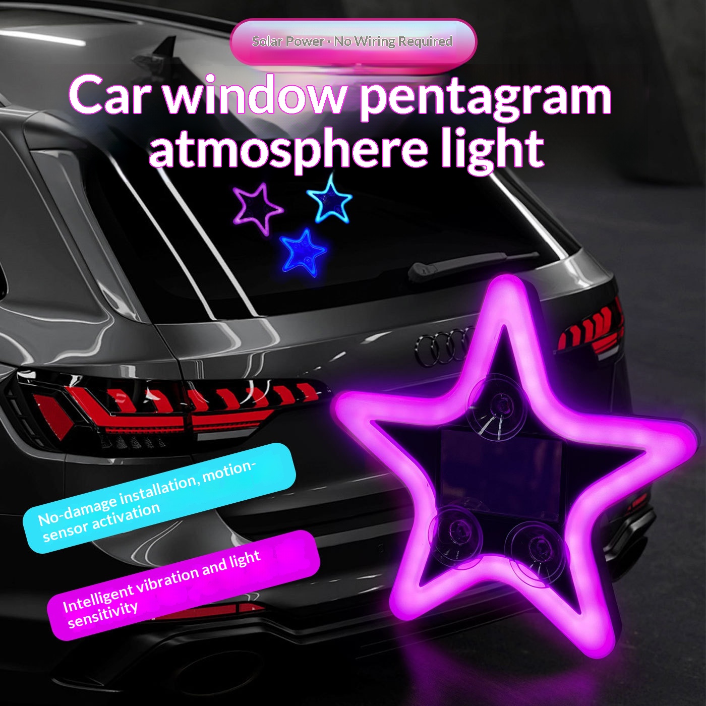 Pentagram Solar Warning Triangle Rear Window Car Fun Cute Atmosphere Light Direct From Manufacturer_voghion.com