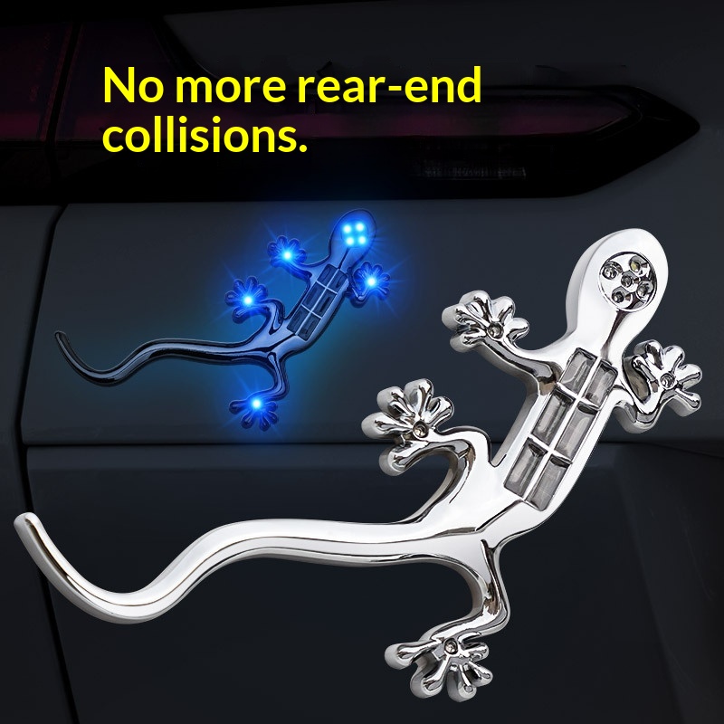 Motorcycle Solar Warning LED Flashing Anti-Collision Light Car Decoration Gecko Tail Sticker_voghion.com