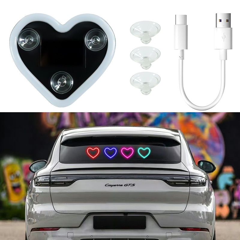Solar Led Heart Triangle Interior Light For Car Window Decoration_voghion.com