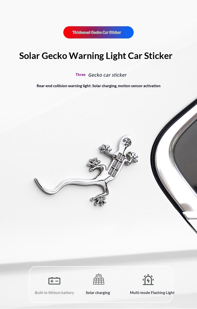 Motorcycle Solar Led Warning Light Anti-collision Gecko Decor_voghion.com