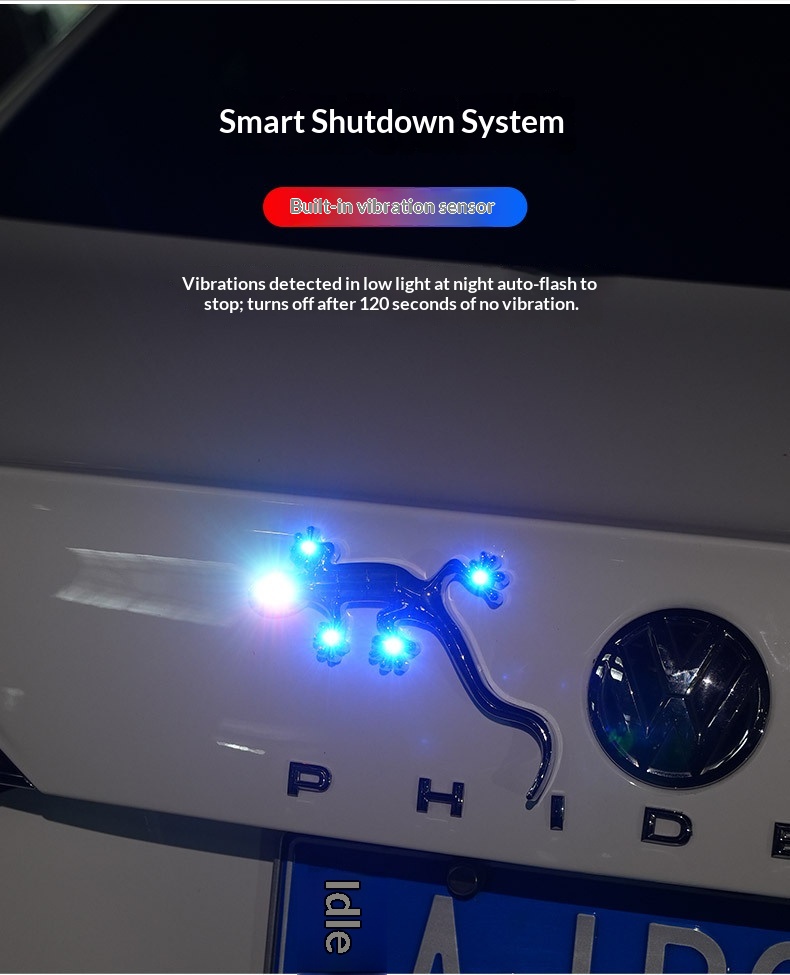 Motorcycle Solar Led Warning Light Anti-collision Gecko Decor_voghion.com