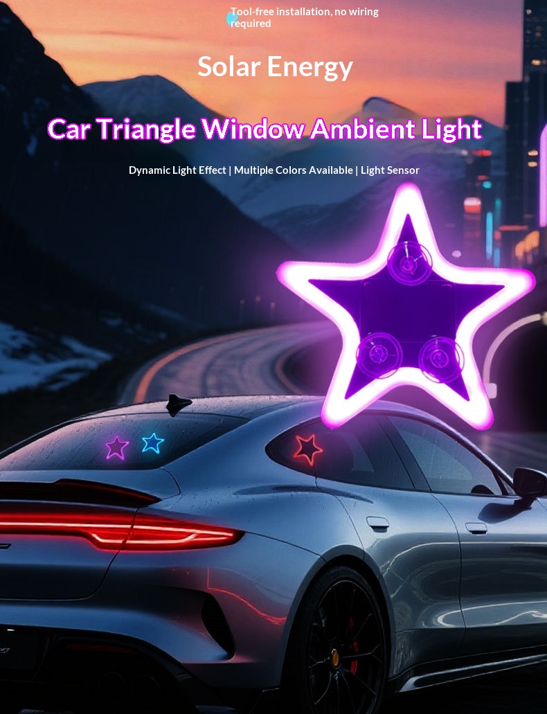 Pentagram Solar Warning Triangle Led Light For Car Rear Window_voghion.com