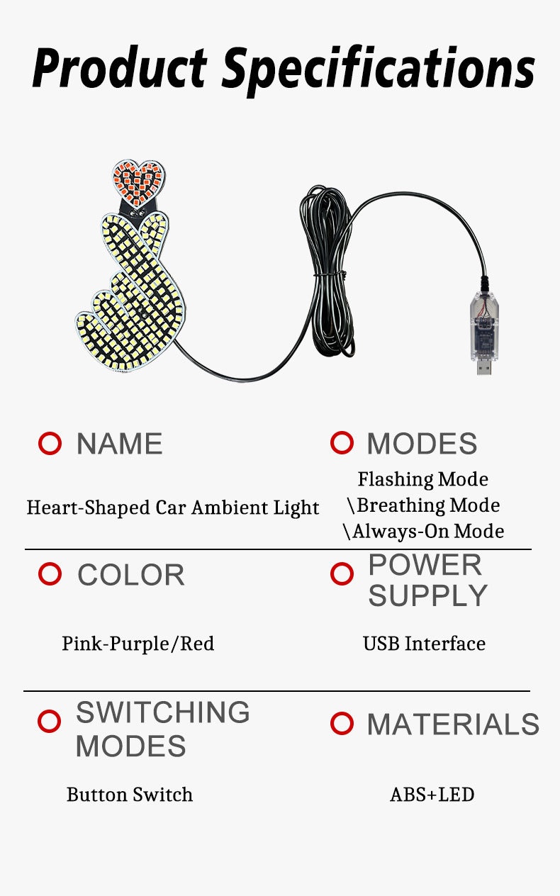 Led Dynamic Heart Shape Ambient Light For Car And Truck Windshield_voghion.com