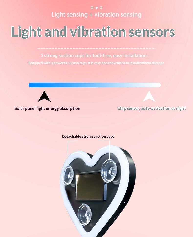 Solar Led Heart Triangle Interior Light For Car Window Decoration_voghion.com
