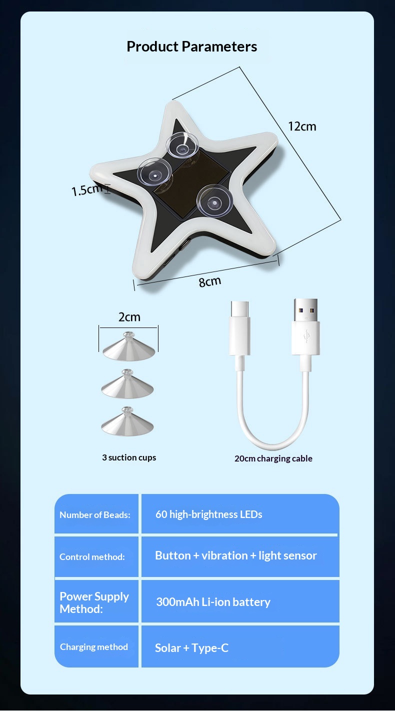 Pentagram Solar Warning Triangle Led Light For Car Rear Window_voghion.com