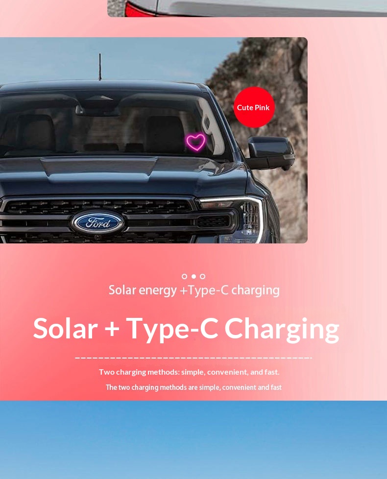 Solar Led Heart Triangle Interior Light For Car Window Decoration_voghion.com