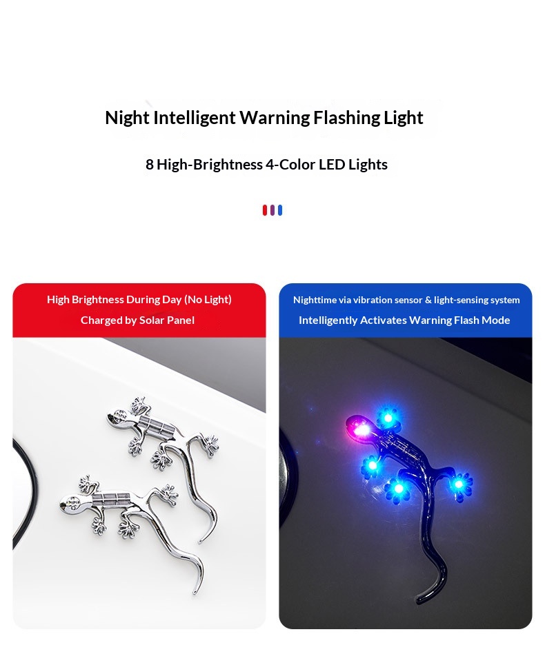 Motorcycle Solar Led Warning Light Anti-collision Gecko Decor_voghion.com