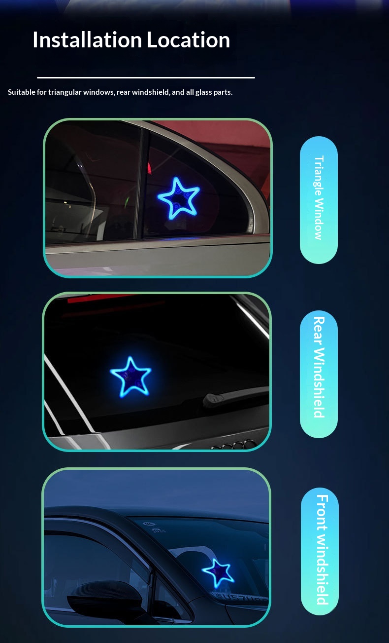 Pentagram Solar Warning Triangle Led Light For Car Rear Window_voghion.com