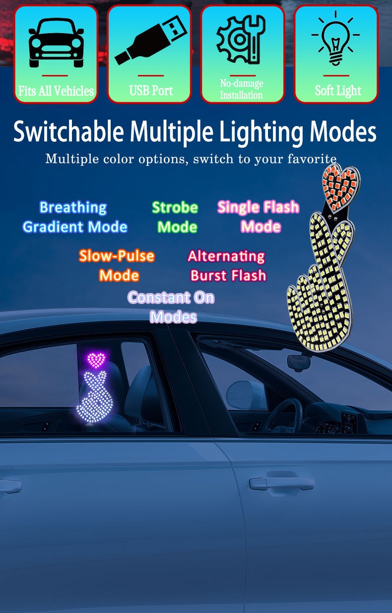 Led Dynamic Heart Shape Ambient Light For Car And Truck Windshield_voghion.com