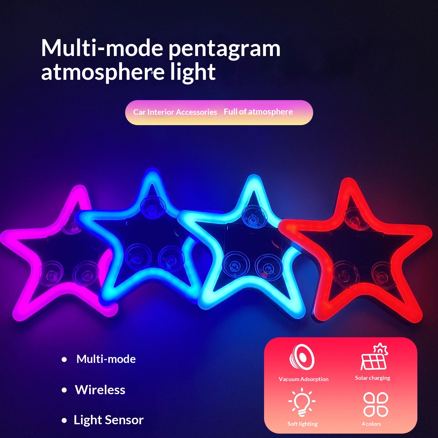 Pentagram Solar Warning Triangle Rear Window Car Fun Cute Atmosphere Light Direct From Manufacturer_voghion.com