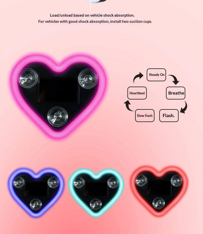 Solar Led Heart Triangle Interior Light For Car Window Decoration_voghion.com