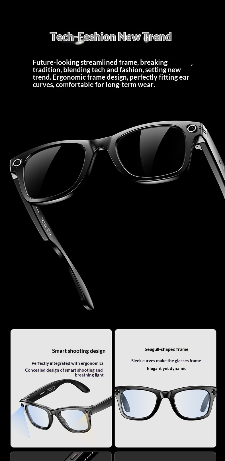 New Cross-border Camera Glasses With AI Intelligent Large Model Object Recognition, Voice Assistant, Bluetooth, Phone_voghion.com