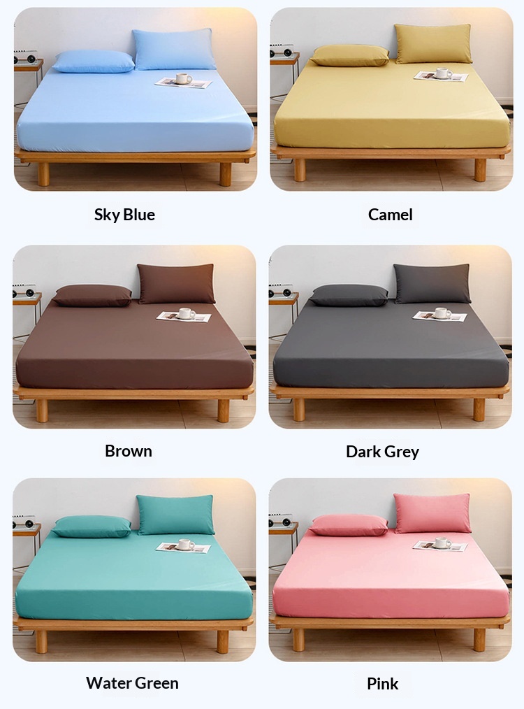 Cross-border Brushed Fabric Fitted Sheet, Single-piece Bed Cover, Non-slip Mattress Protector, Solid Color_voghion.com