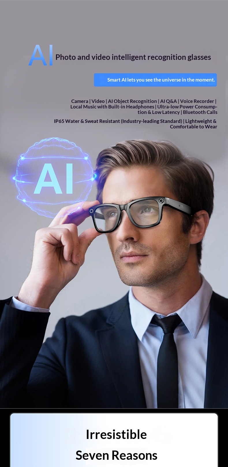 New Cross-border Camera Glasses With AI Intelligent Large Model Object Recognition, Voice Assistant, Bluetooth, Phone_voghion.com