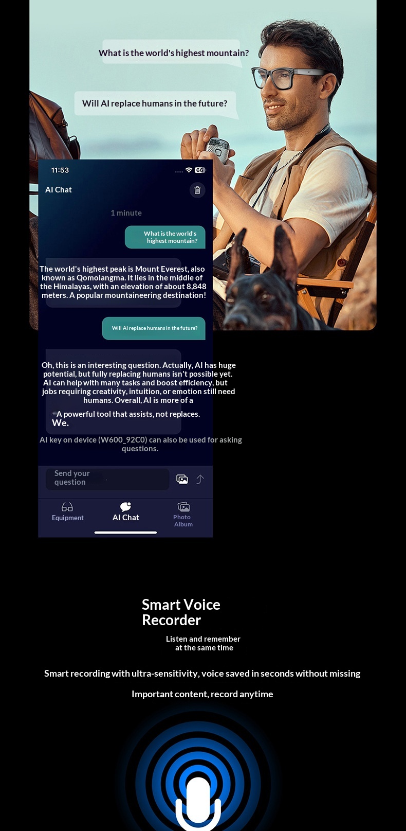 New Cross-border Camera Glasses With AI Intelligent Large Model Object Recognition, Voice Assistant, Bluetooth, Phone_voghion.com