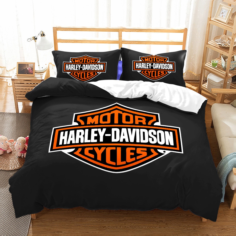 cross-border Kit American Harley Motorcycle Digital Print Three-piece Bedding Set_voghion.com