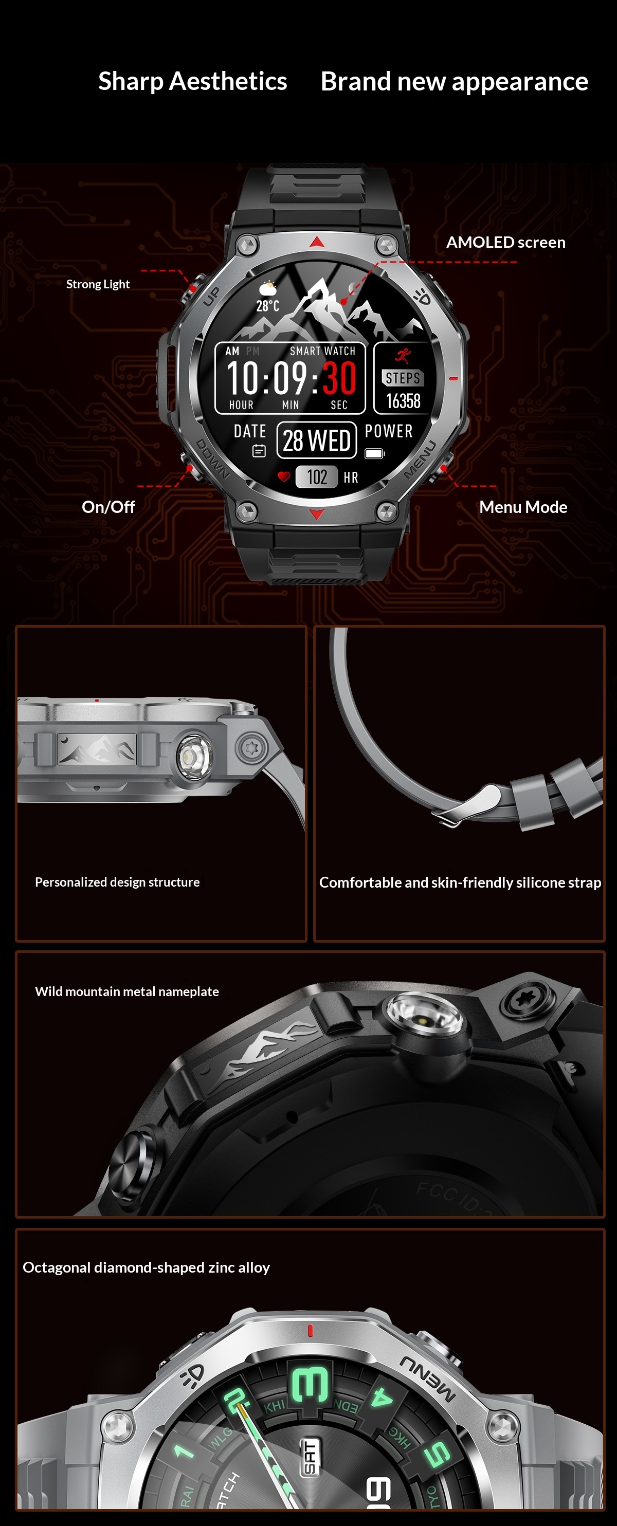 KT85 Smart New 2025 Bluetooth Call Flashlight Heart Rate Blood Oxygen Meter Step Multi-Function Outdoor Watch_voghion.com
