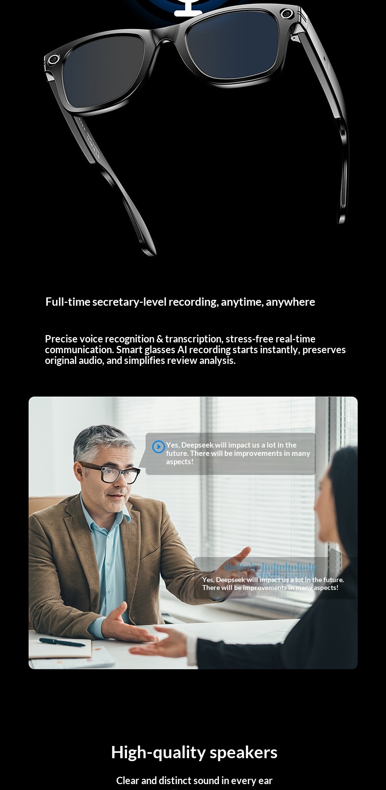 New Cross-border Camera Glasses With AI Intelligent Large Model Object Recognition, Voice Assistant, Bluetooth, Phone_voghion.com