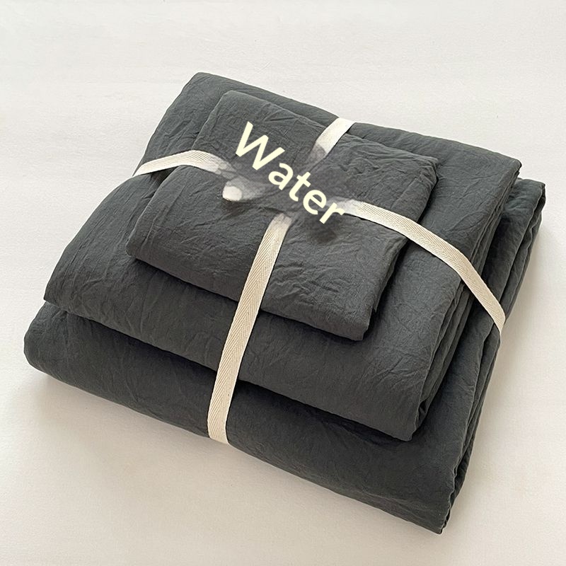 INS Bettwäsche-Set, 4-teilig, schlicht, einfarbig, gewaschene Baumwolle, Bettbezug, Bettlaken, 3-teilig, ideal für Studentenwohnheime, Geschenkidee_voghion.com